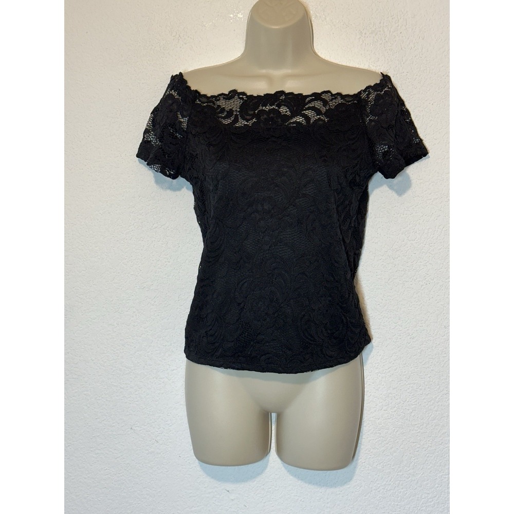 Women Top Large Black Lace Off Shoulder Y2K Dark Romantic Coquette Goth Witchy‎